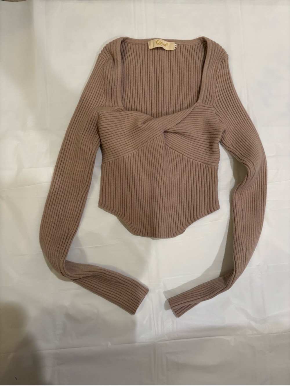 C/meo Collective Mauve Ribbed Twist-Front Crop Top